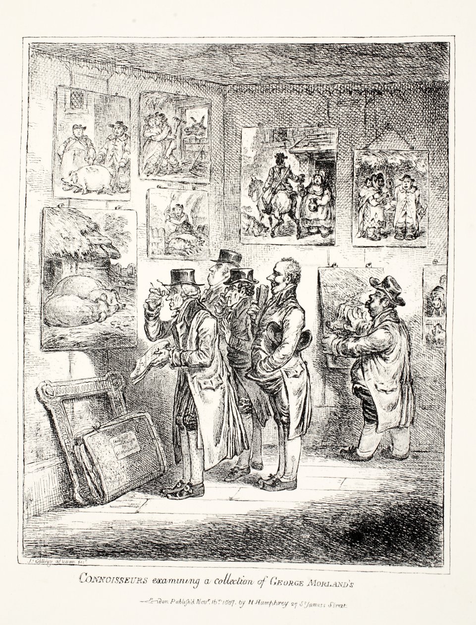 Connoisseurs undersøger en samling af George Morlands, 1807 af James Gillray
