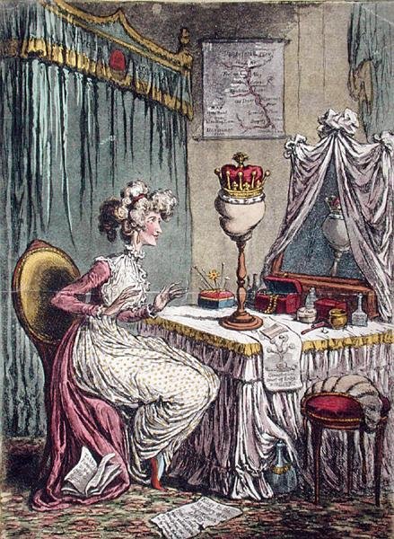 Contemplations upon a Coronet, udgivet af Hannah Humphrey i 1807 (håndfarvet radering med akvatint) af James Gillray