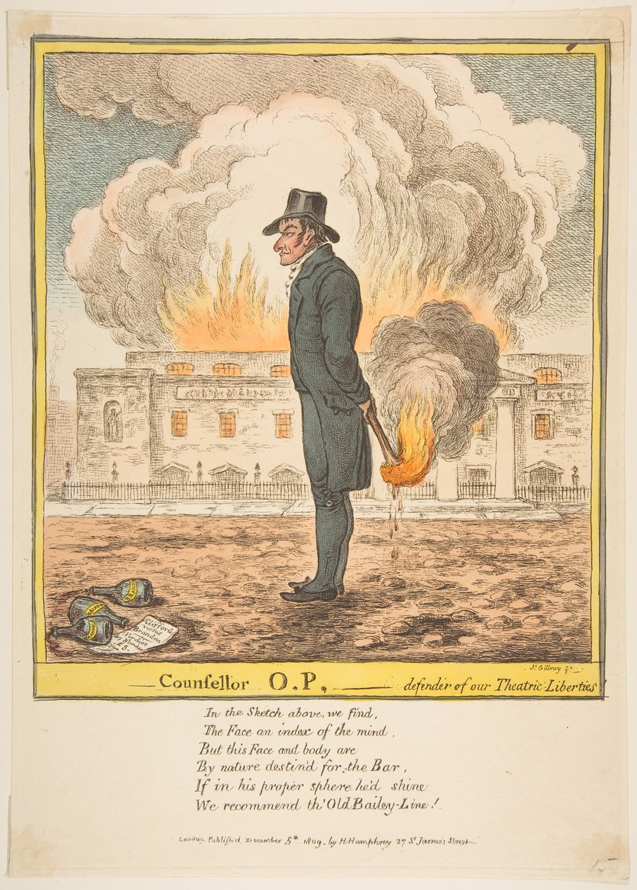 Rådgiver O.P.-Forsvarer af vores teaterfriheder, 5. december 1809. af James Gillray