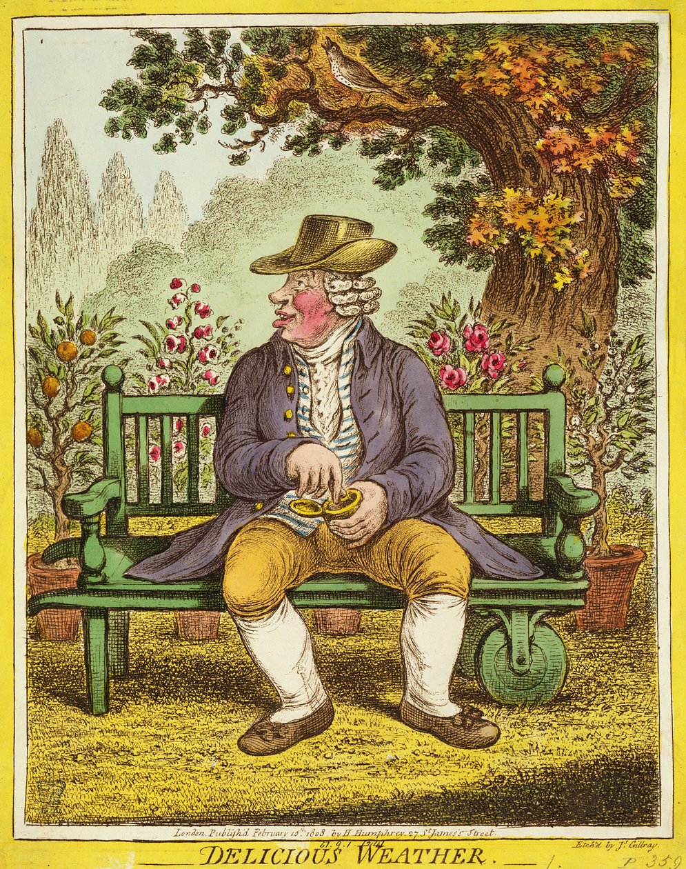 Delicious Weather, udgivet af Hannah Humphrey, 1808 af James Gillray