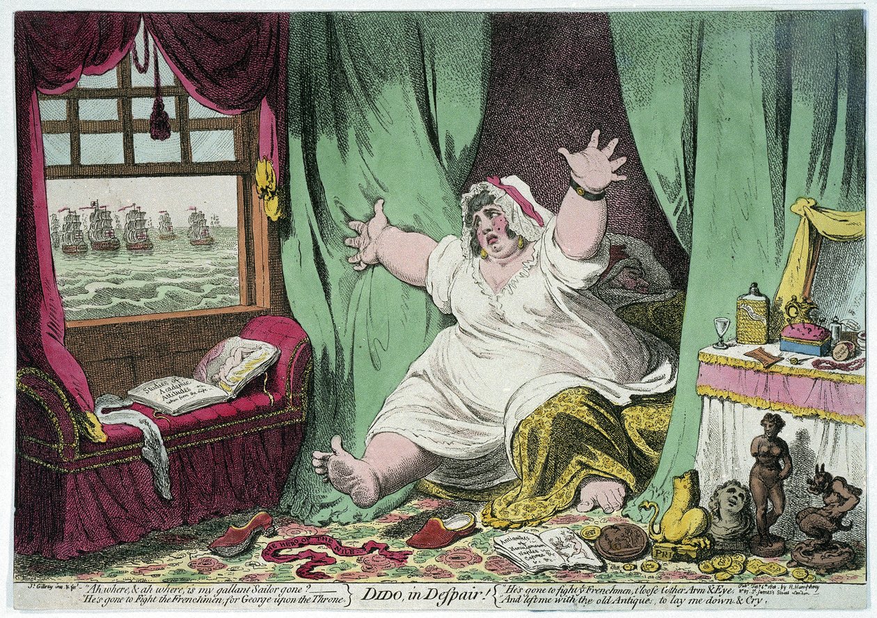 Didos fortvivlelse, karikatur, der gør grin med Horatio Nelson og Lady Emma Hamiltons forhold af James Gillray