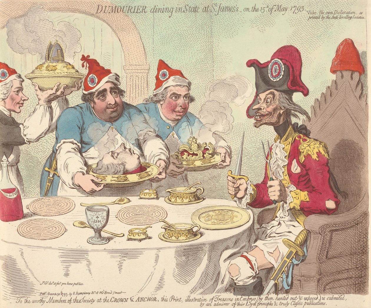 Dumouriez spiser i fuld stads i St. James den 15. maj 1793 af James Gillray