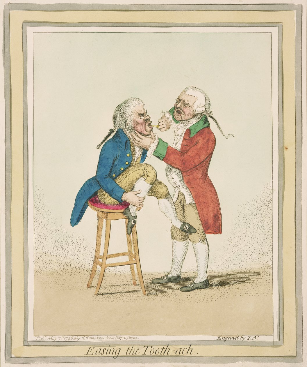 Easing the Tooth-ach, udgivet af Hannah Humphrey, 1796 af James Gillray