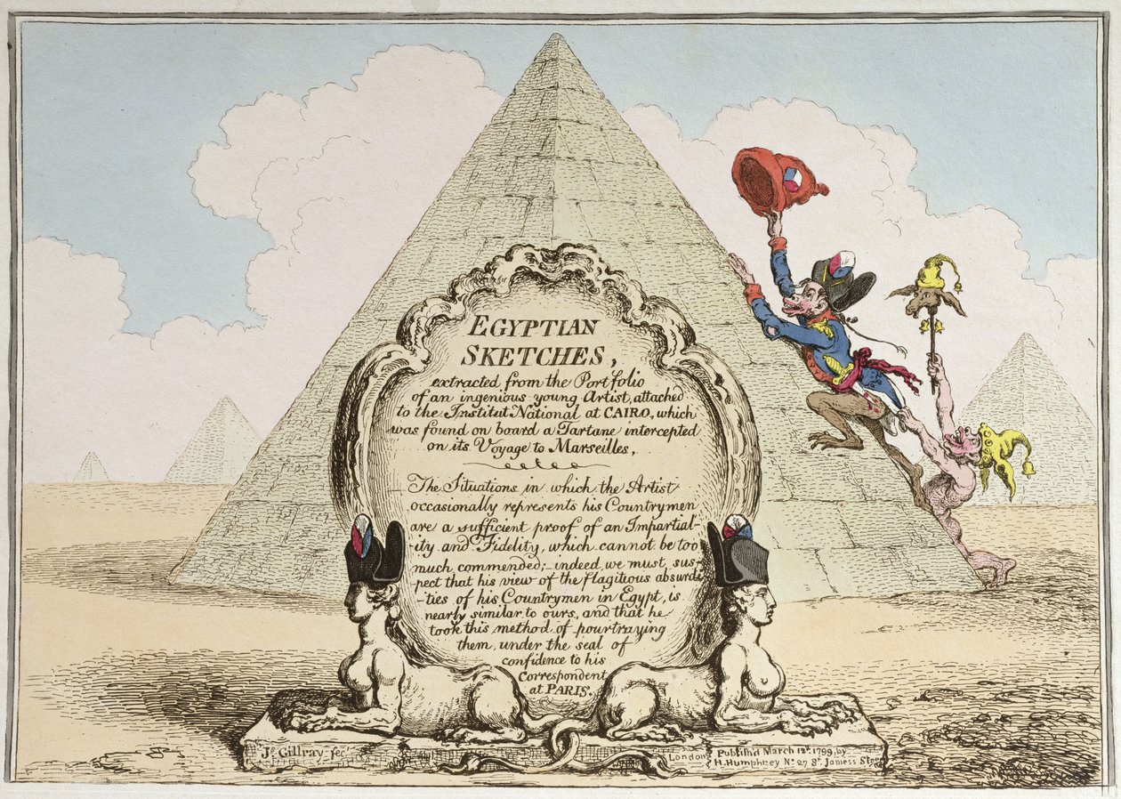 Egyptian Sketches, udgivet af Hannah Humphrey i 1799 (håndfarvet radering) af James Gillray