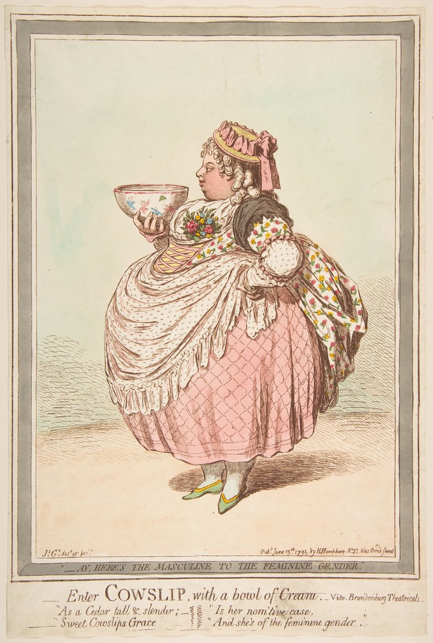 Indtast Cowslip med en skål fløde. - vide Brandenburg Teater, 13. juni 1795. af James Gillray