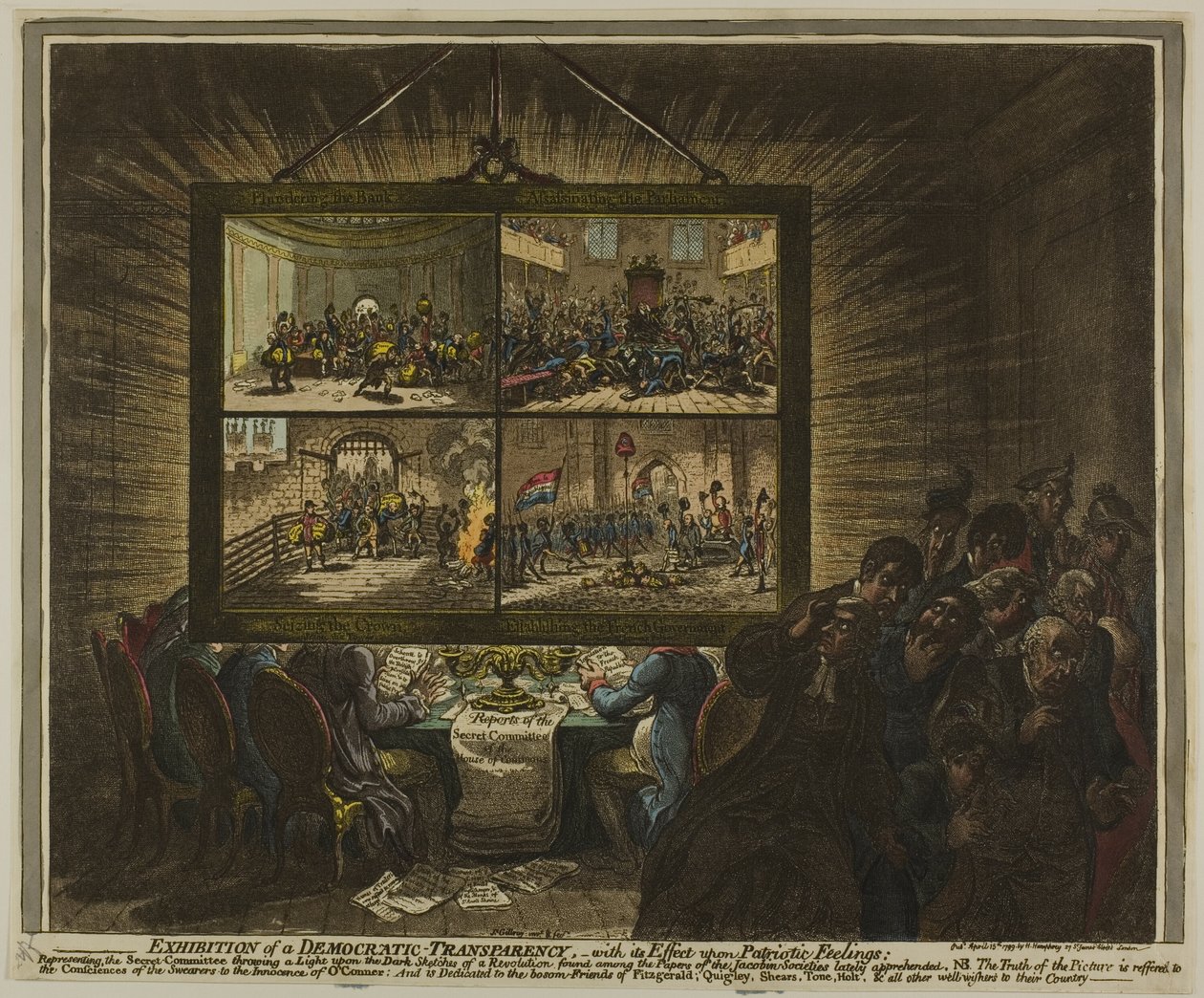 Udstilling af en demokratisk gennemsigtighed med dens virkning på patriotiske følelser af James Gillray