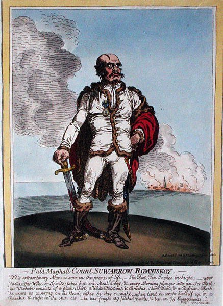 Field-Marshall grev Suwarrow-Rominiskoy (1729-1800) udgivet af Hannah Humphrey i 1799 (håndkoloreret radering) af James Gillray