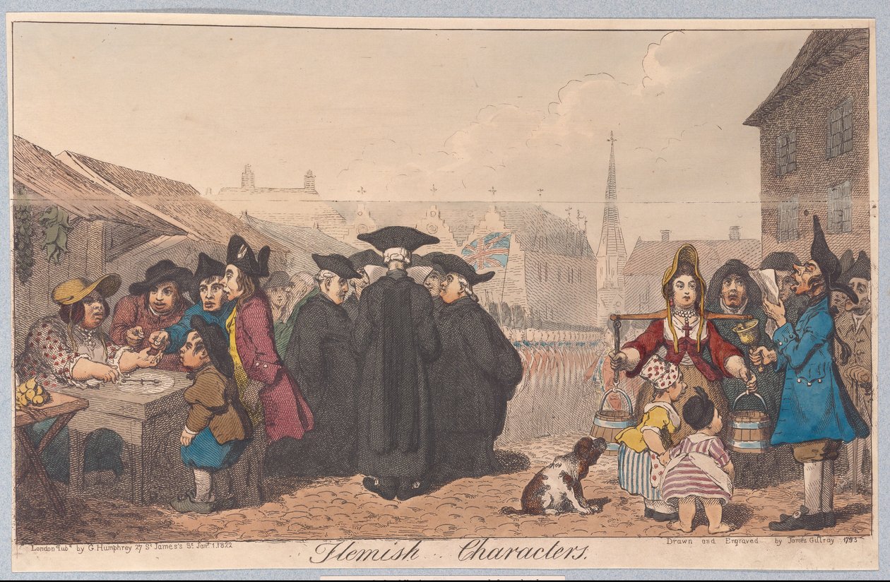 flamske figurer, pub. 1822 (håndfarvet gravering) af James Gillray