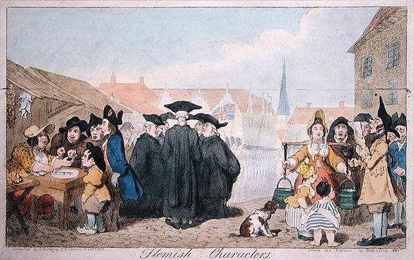 Flamske tegn, udgivet af G. Humphrey i 1793 (håndkoloreret gravering) af James Gillray
