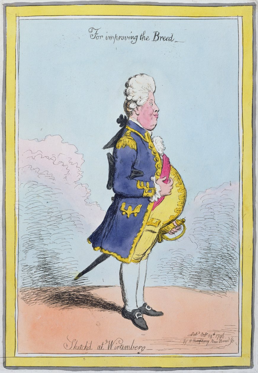 For at forbedre racen, skitseret i Wirtemberg, udgivet af Hannah Humphrey i 1796 (håndfarvet radering) af James Gillray