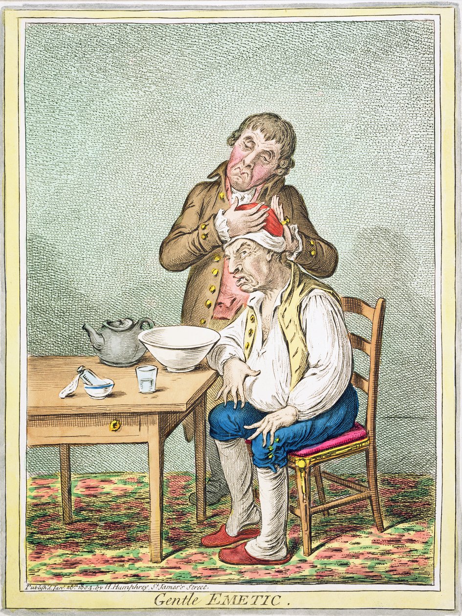 Gentle Emetic, udgivet af Hannah Humphrey, 1804 af James Gillray