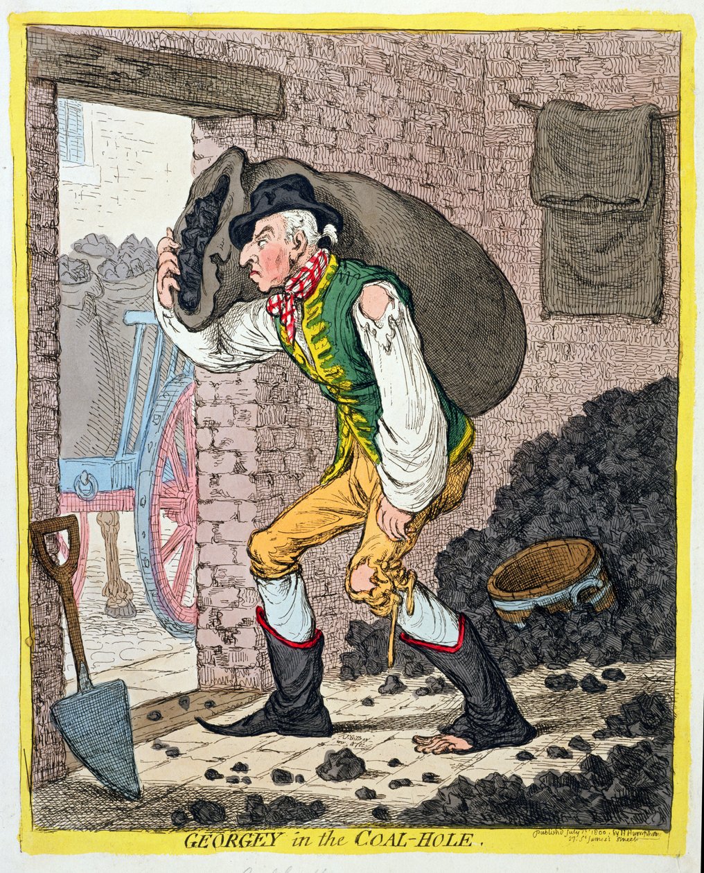 Georgey in the Coal-Hole, udgivet af Hannah Humphrey i 1801 (håndfarvet radering) af James Gillray
