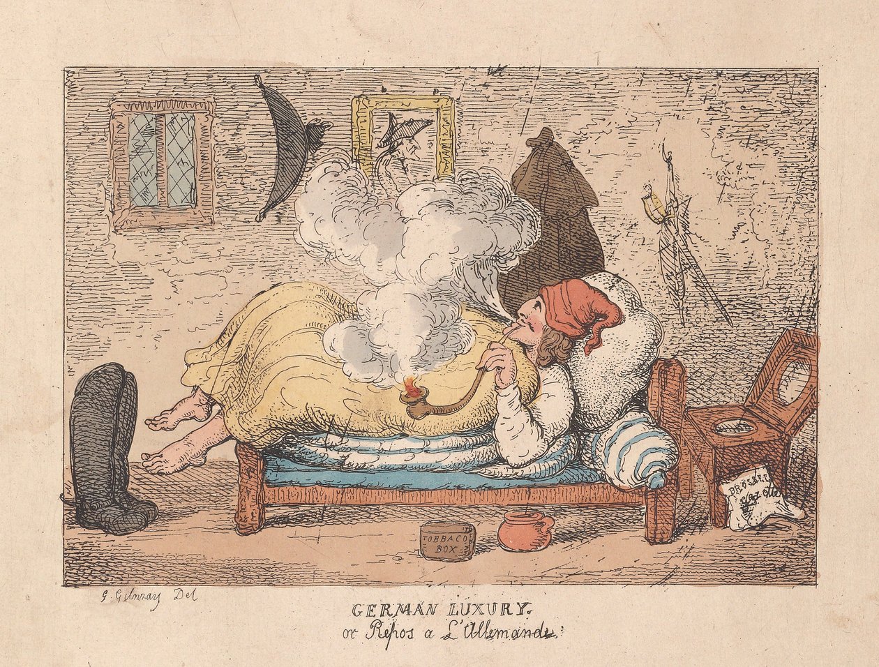 German Luxury eller Repos a LAllemande, pub. 1800 (håndfarvet gravering) af James Gillray