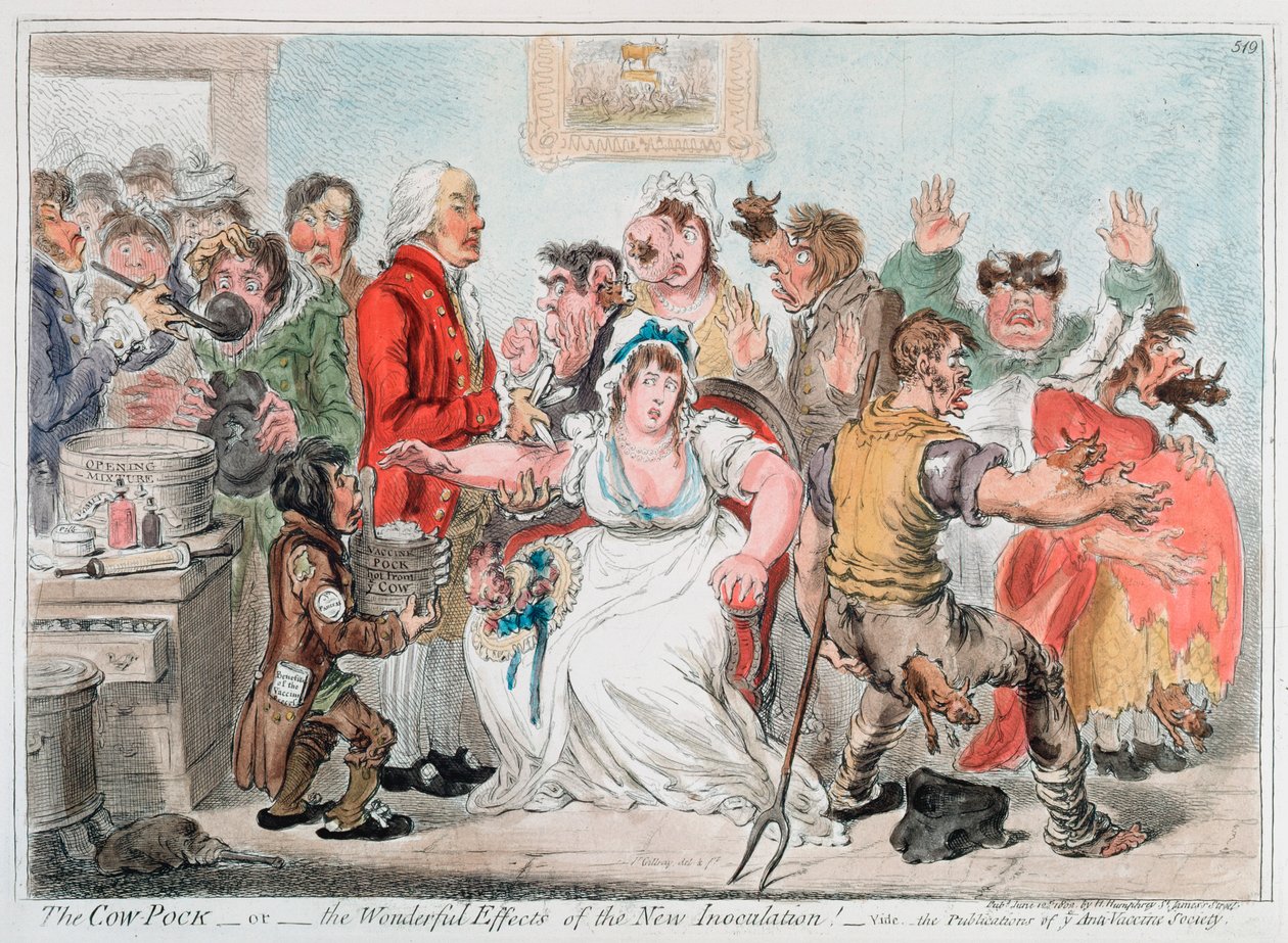 Gillray tegneserie om vaccination mod kopper ved hjælp af kokopperserum, 1802 af James Gillray