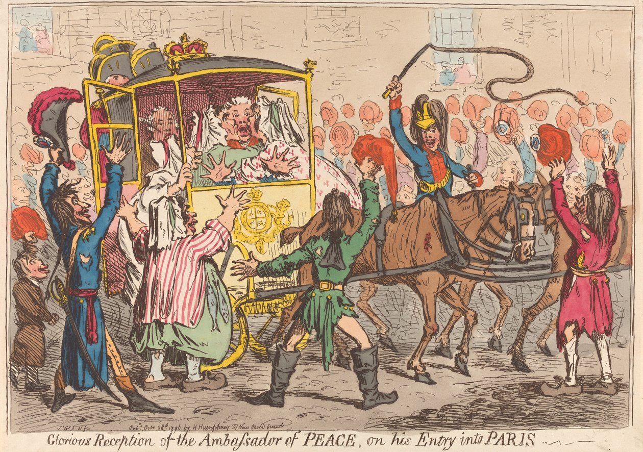 Glorværdig modtagelse af fredsambassadøren ved hans indtog i Paris af James Gillray