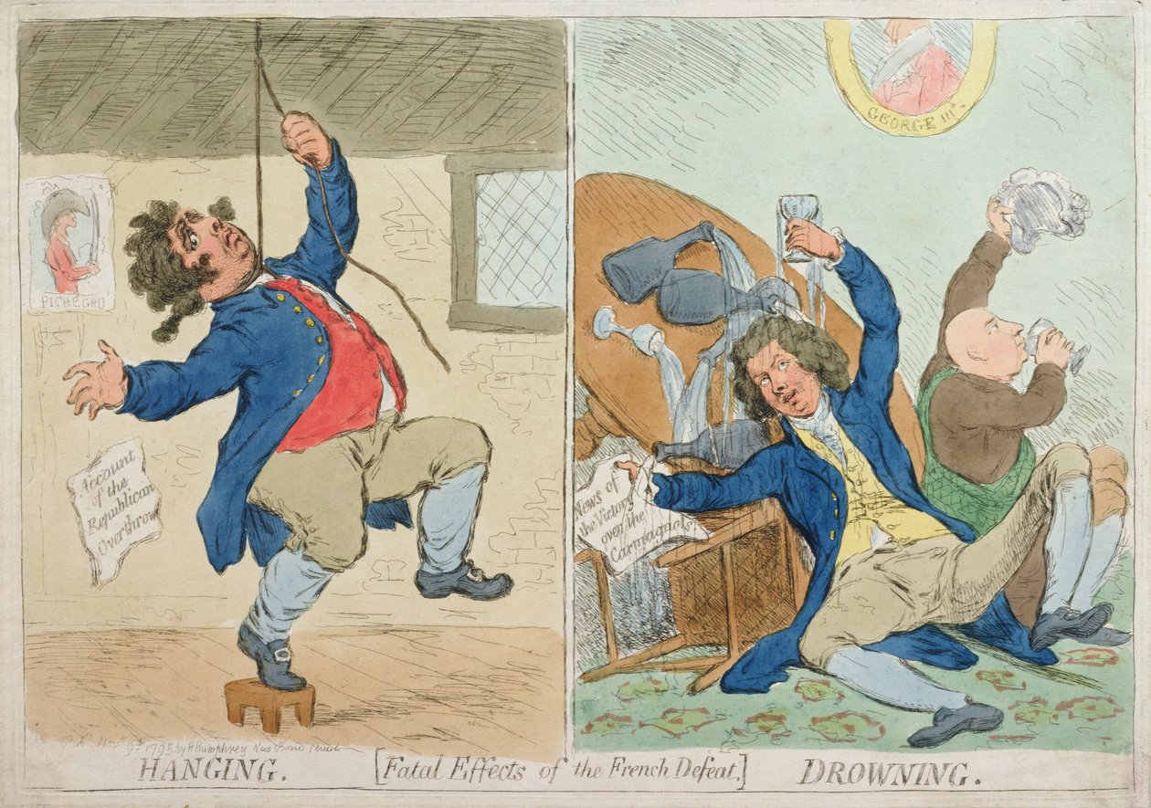 Hanging and Drowning, eller fatale effekter af det franske nederlag, udgivet af Hannah Humphrey i 1795 (håndfarvet radering) af James Gillray