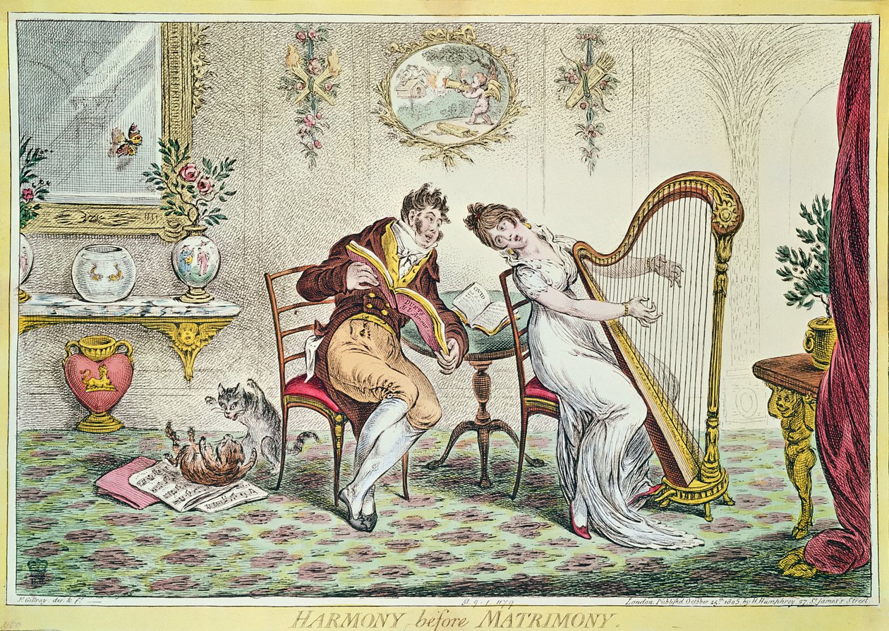 Harmony before Matrimony, 1805 (farvegravering) af James Gillray
