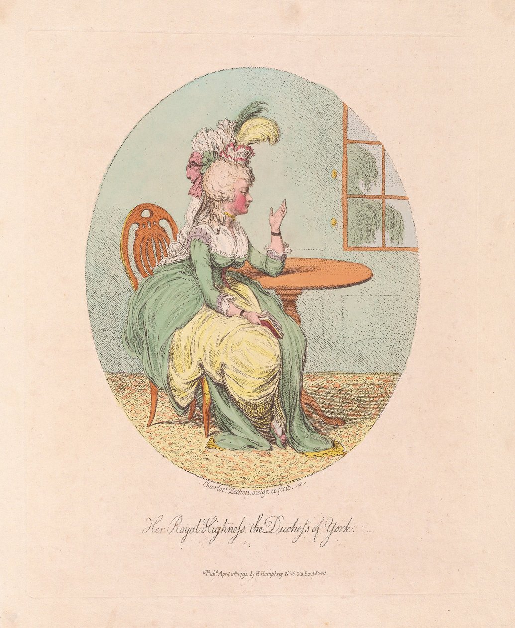 Hendes Kongelige Højhed hertuginden af York, udg. 1792 (håndkoloreret gravering) af James Gillray