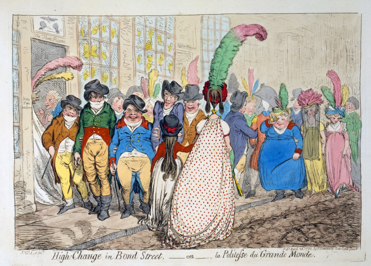 High Change i Bond Street eller la Politées du Grande Monde, 1796 (håndfarvet gravering) af James Gillray