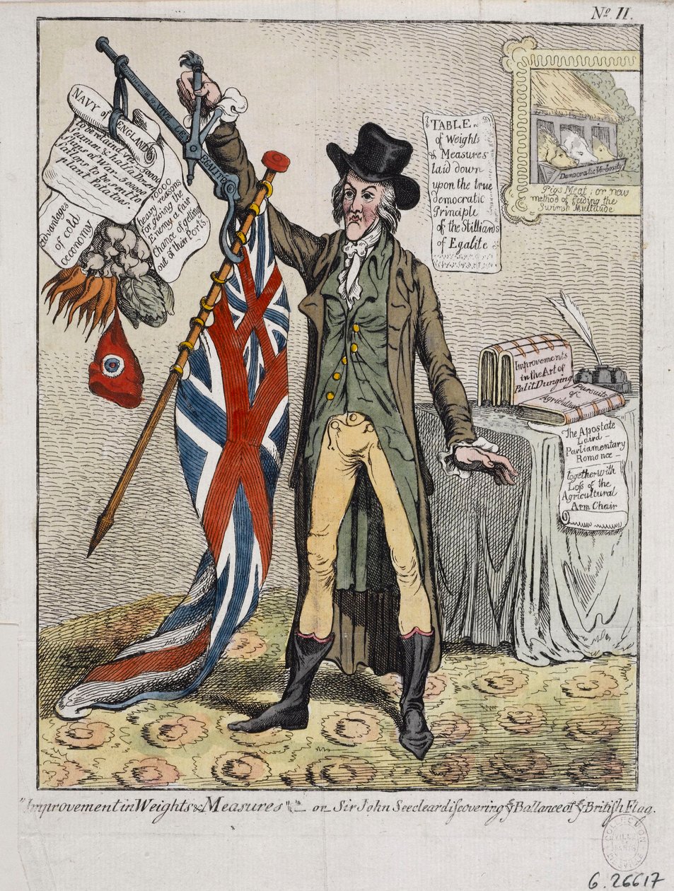 Forbedring af vægte og mål eller Sir John Seeclear opdager balancen i det britiske flag af James Gillray