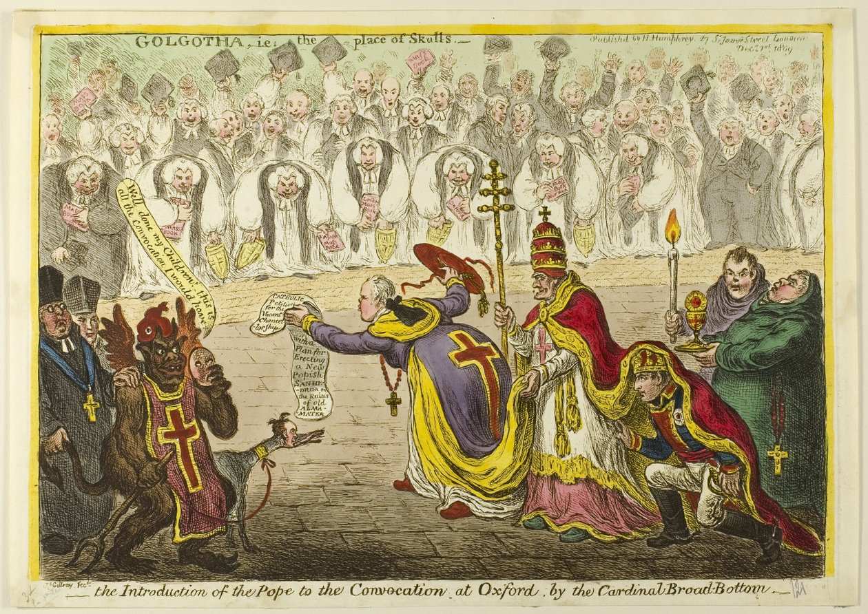 Introduktion af paven til konvokationen i Oxford af kardinal Broad-Bottom af James Gillray