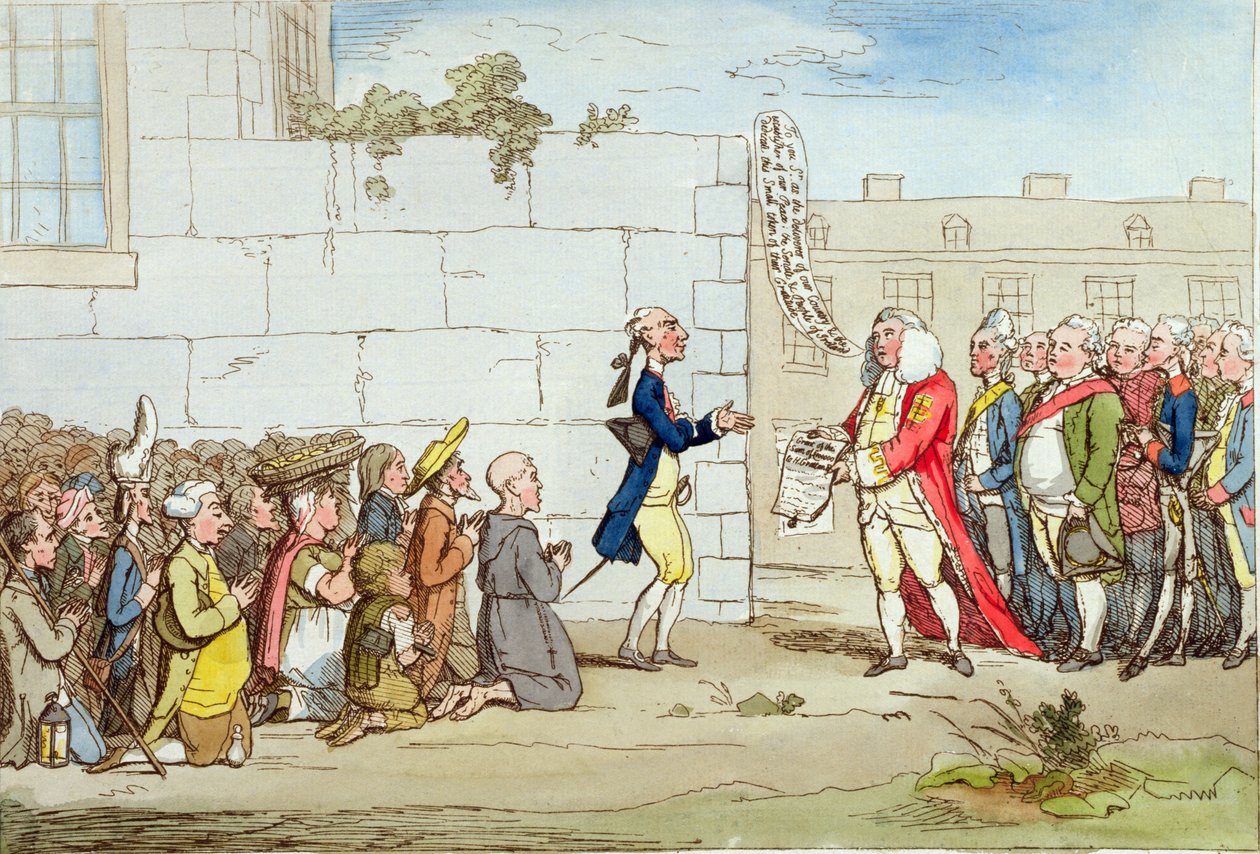 Irish Gratitude, udgivet af Hannah Humphrey i 1782 (håndfarvet radering) af James Gillray