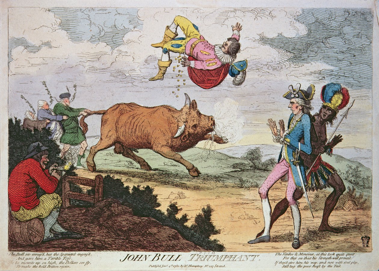 John Bull Triumphant, udgivet af William Humphrey, 4. januar 1780 (farvet litografi) af James Gillray