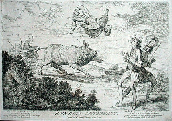 John Bull Triumphant, udgivet af William Humphrey i 1780 (radering) af James Gillray