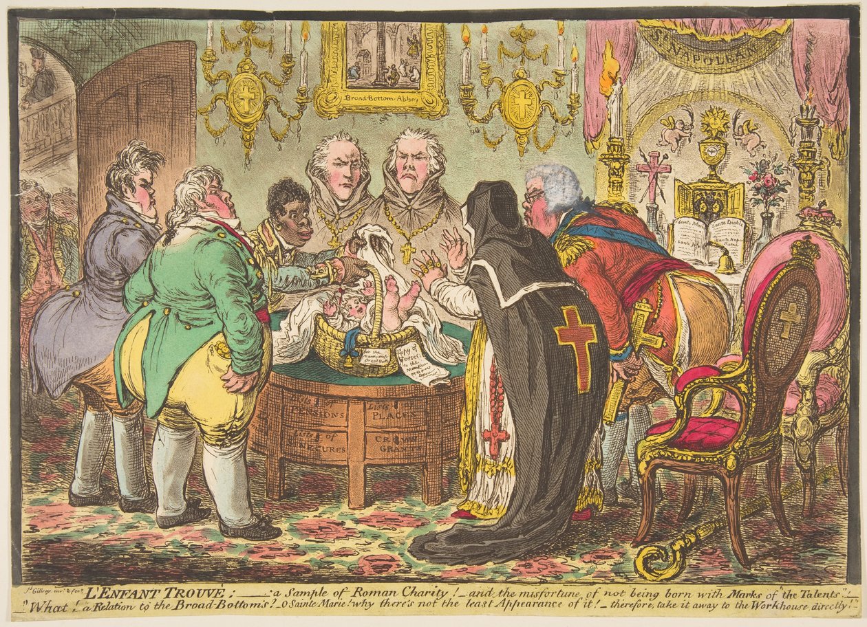 Lenfant Trouvé:-et eksempel på romersk velgørenhed!-eller-ulykken ved ikke at blive født med..., 19. maj 1808. af James Gillray
