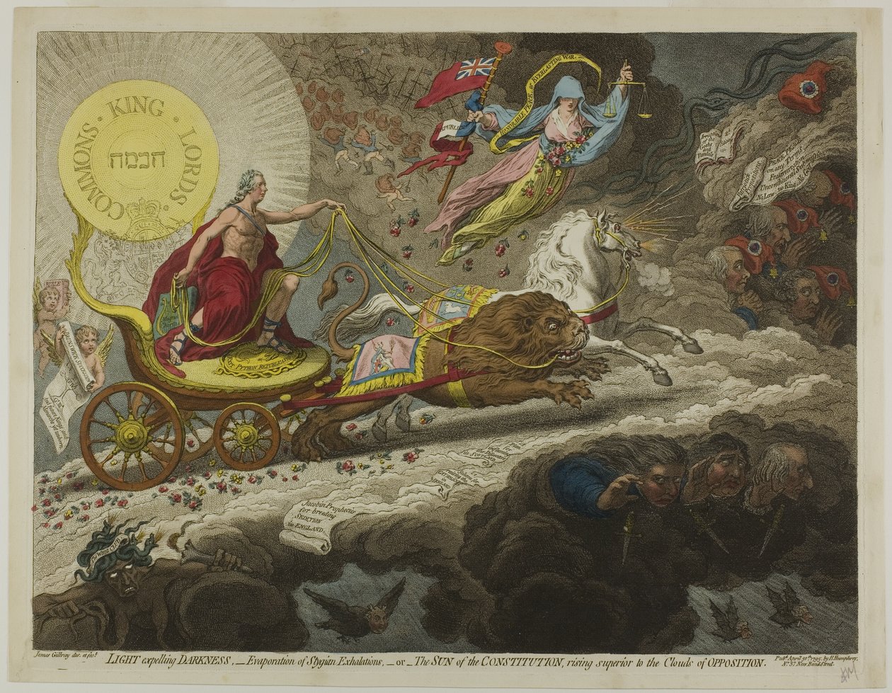 Lys, der udviser mørke,-Fordampning af Stygian-udåndinger,-eller-The Sun of the Constitution, Rising Superior til Clouds of Opposition af James Gillray
