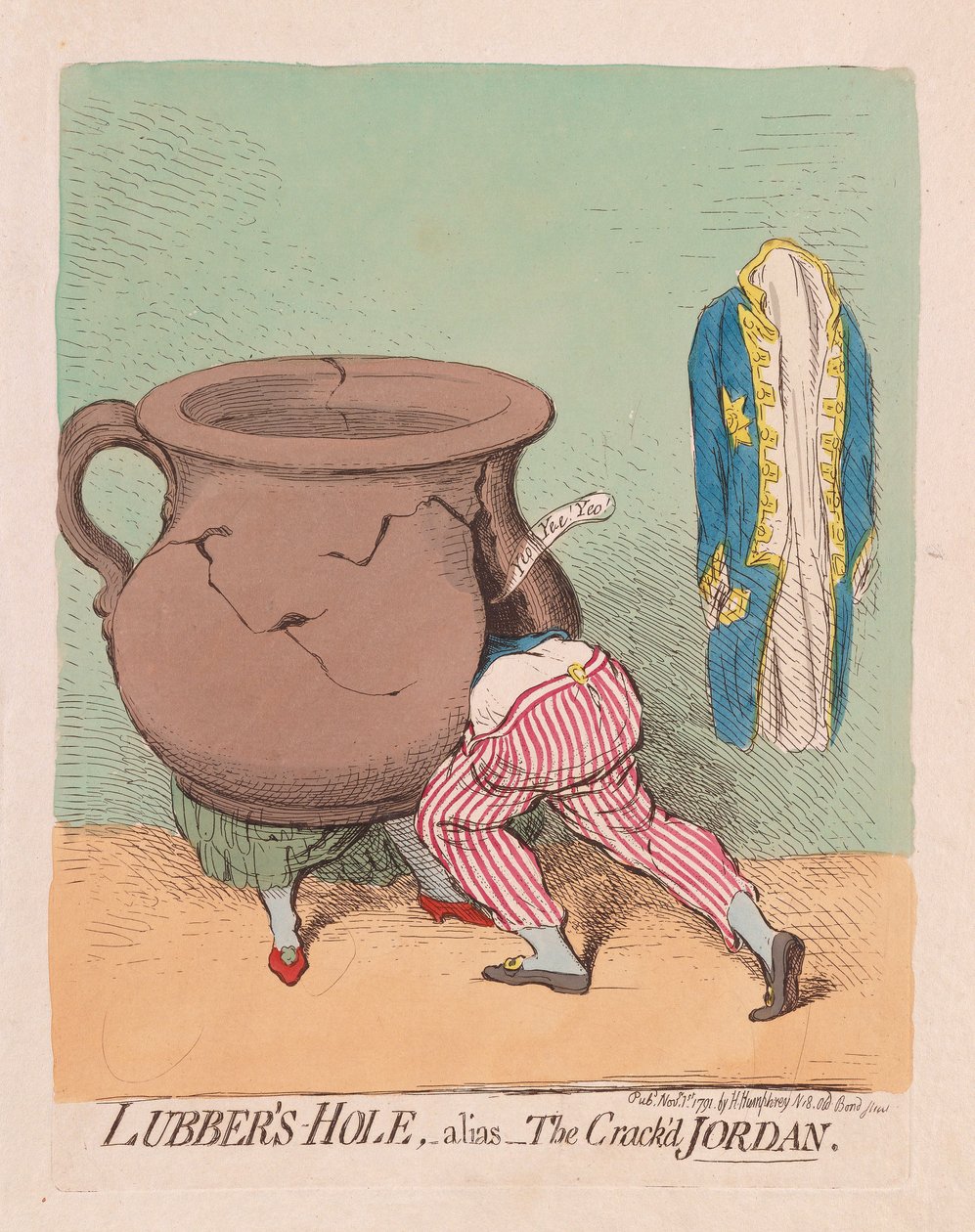 Lubbers Hole, alisa The Crackd Jordan, pub. 1791 (håndfarvet gravering) af James Gillray