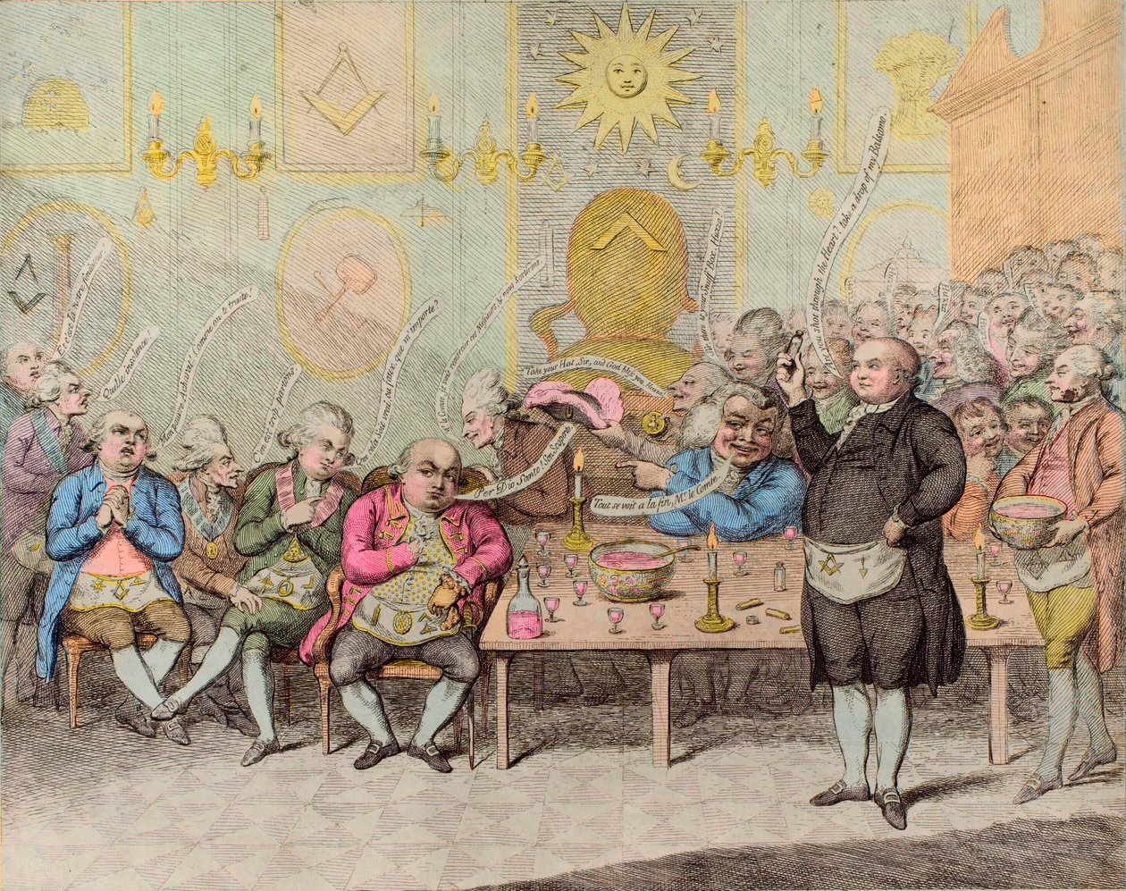 Maconic Anecdote / A Masonic Anedcote - af James Gillray (1757-1815) - Engelsk tegneserie mod grev Cagliostro (Alessandro, greve af Cagliostro (Giuseppe Balsamo) af James Gillray