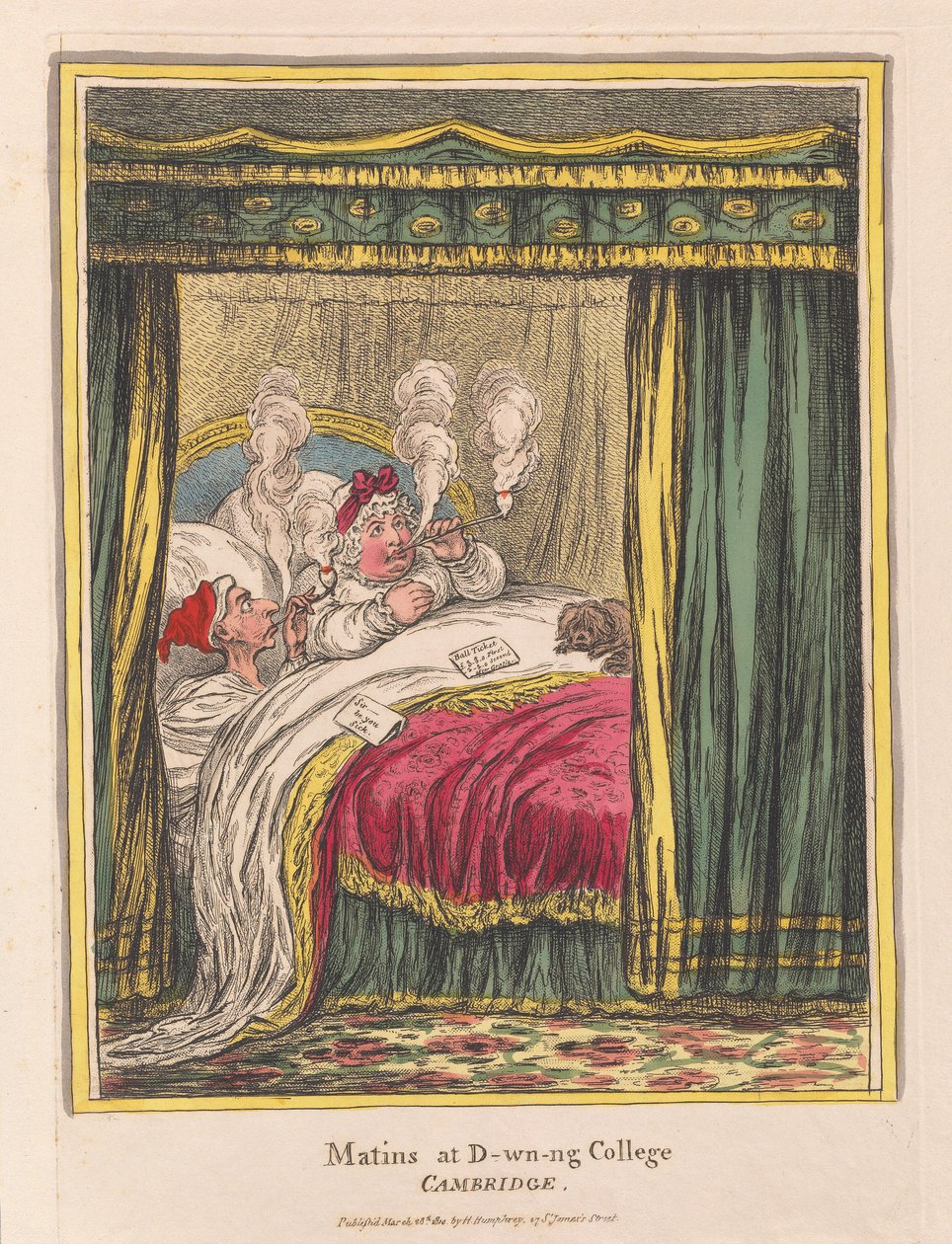 Matins and D-wn-ng College, Cambridge, pub. 1810 (håndfarvet gravering) af James Gillray
