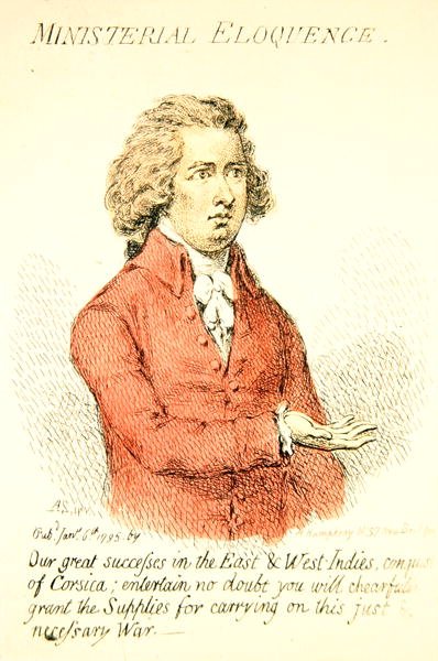 Ministerial Eloquence, udgivet af Hannah Humphrey i 1795 (håndfarvet gravering) (detalje fra 191281) af James Gillray