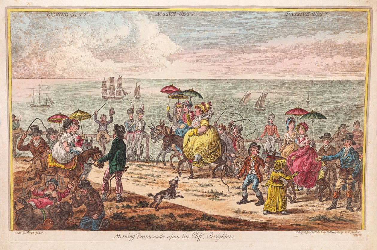 Morning Promenade upon the Cliff, Brighton, efter kaptajn J. Morse, pub. 1806 (håndfarvet gravering) af James Gillray
