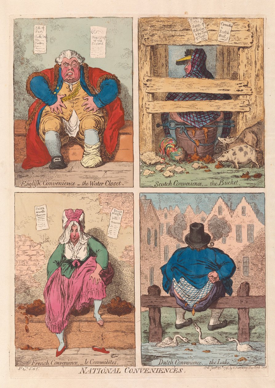 Nationale bekvemmeligheder, pub. 1796 (håndfarvet gravering) af James Gillray