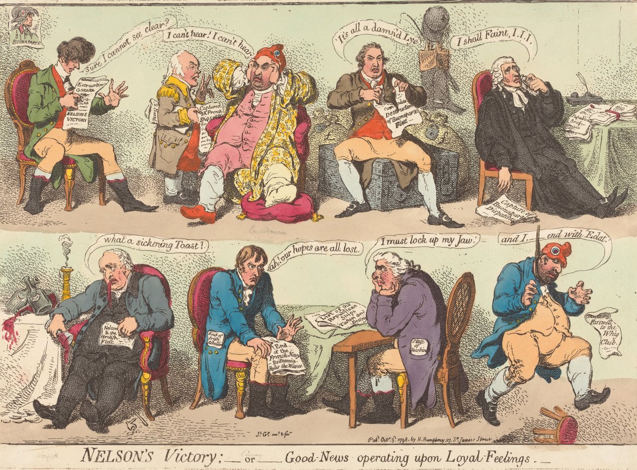 Nelsons sejr: – eller – gode nyheder, der appellerer til loyalitetsfølelser af James Gillray