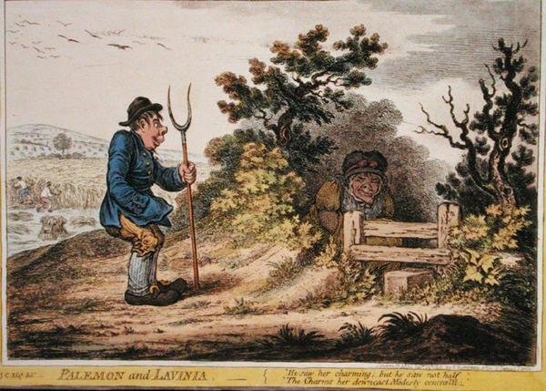 Palemon and Lavinia, udgivet af Hannah Humphrey i 1805 (håndfarvet radering) af James Gillray