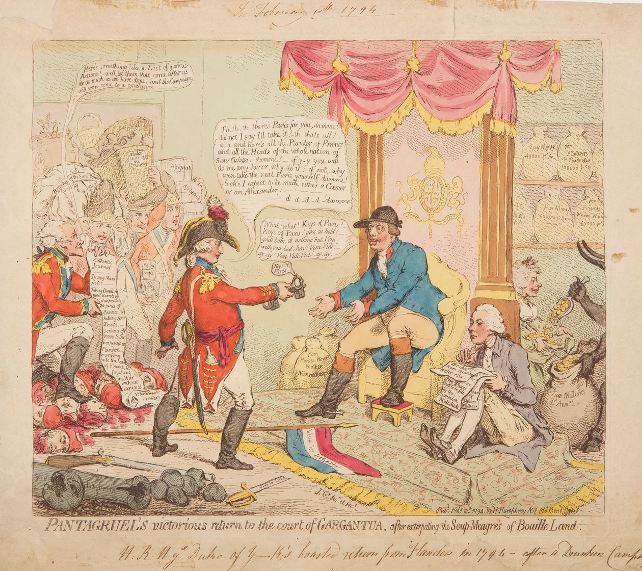 Pantagruels sejrrige tilbagevenden til hoffet i Gargantua af James Gillray