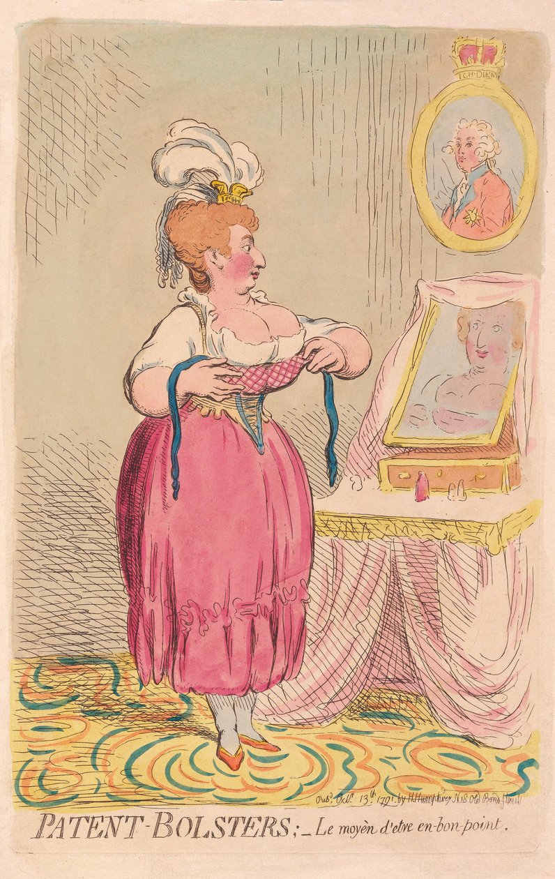 Patent-Bolsters: The Way to Be in Good Point, pub. 1791 (håndfarvet gravering) af James Gillray