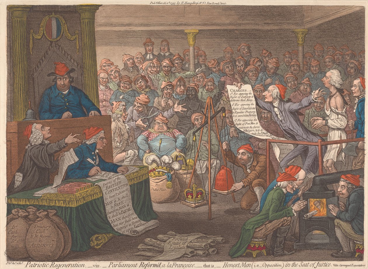 Patriotisk fornyelse, nemlig: Parlamentet reformeret på fransk manér, det vil sige: ærlige mænd (dvs. oppositionen) i retfærdighedens sæde. Se forventningerne til Carmagnolen af James Gillray