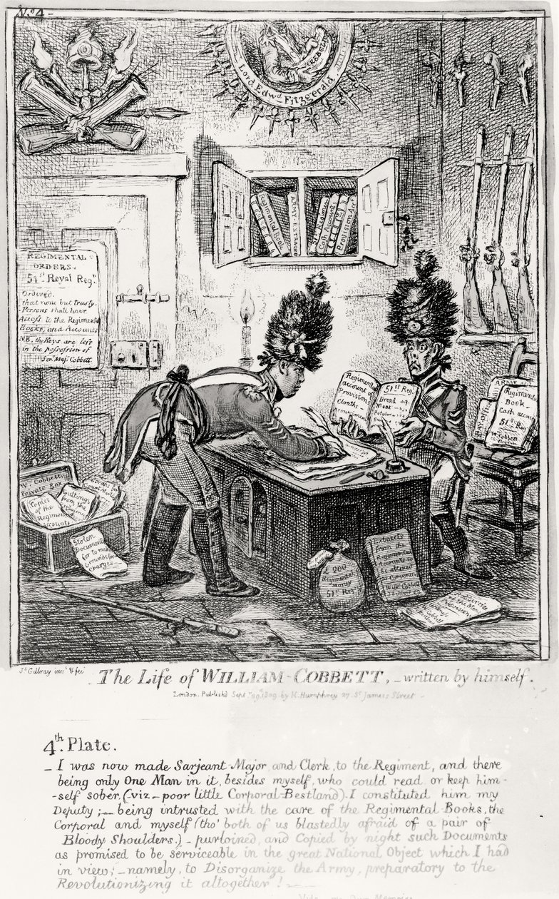 Plade 4, fra The Life of William Cobbett, skrevet af ham selv, pub. af H. Humphrey, 1809 af James Gillray