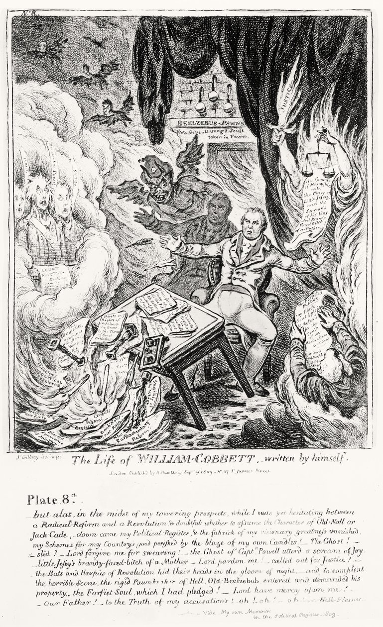 Tavle 8, fra The Life of William Cobbett, skrevet af ham selv, pub. af H. Humphrey, 1809 af James Gillray