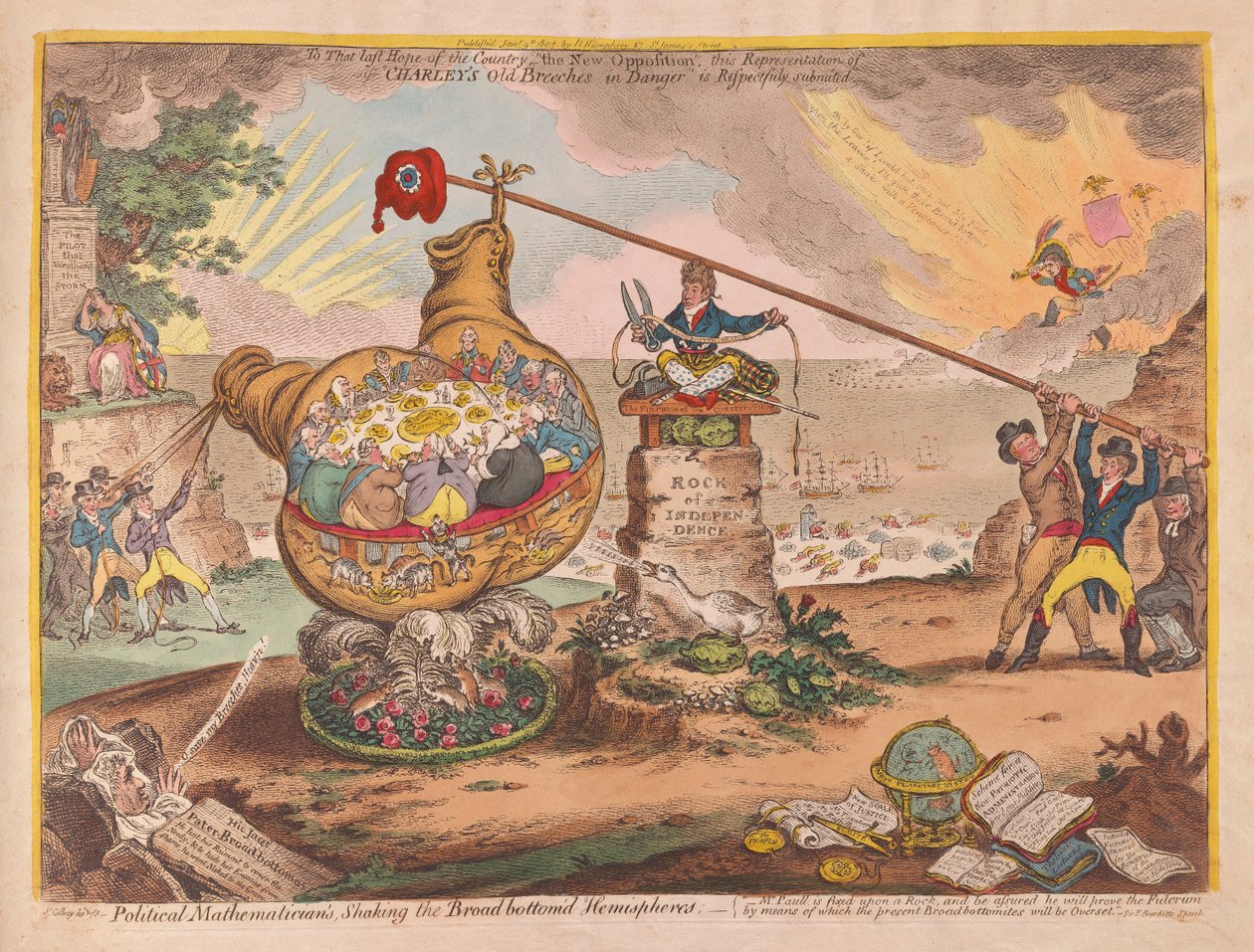 Politiske matematikere Shaking the Board bundede Hemispheres, pub. 1807 (håndfarvet gravering) af James Gillray