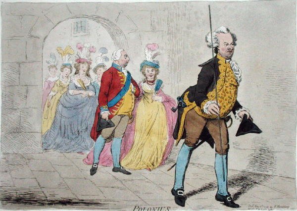 Polonius, udgivet af Hannah Humphrey i 1795 (håndfarvet radering) af James Gillray