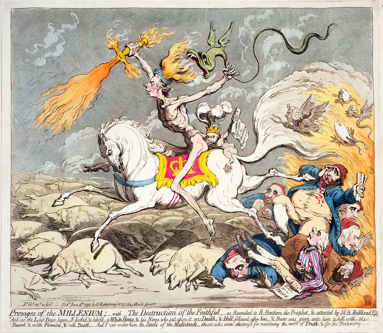 Presages of the Millennium, udgivet af Hannah Humphrey i 1795 (farveætsning, gravering og aquatint) af James Gillray