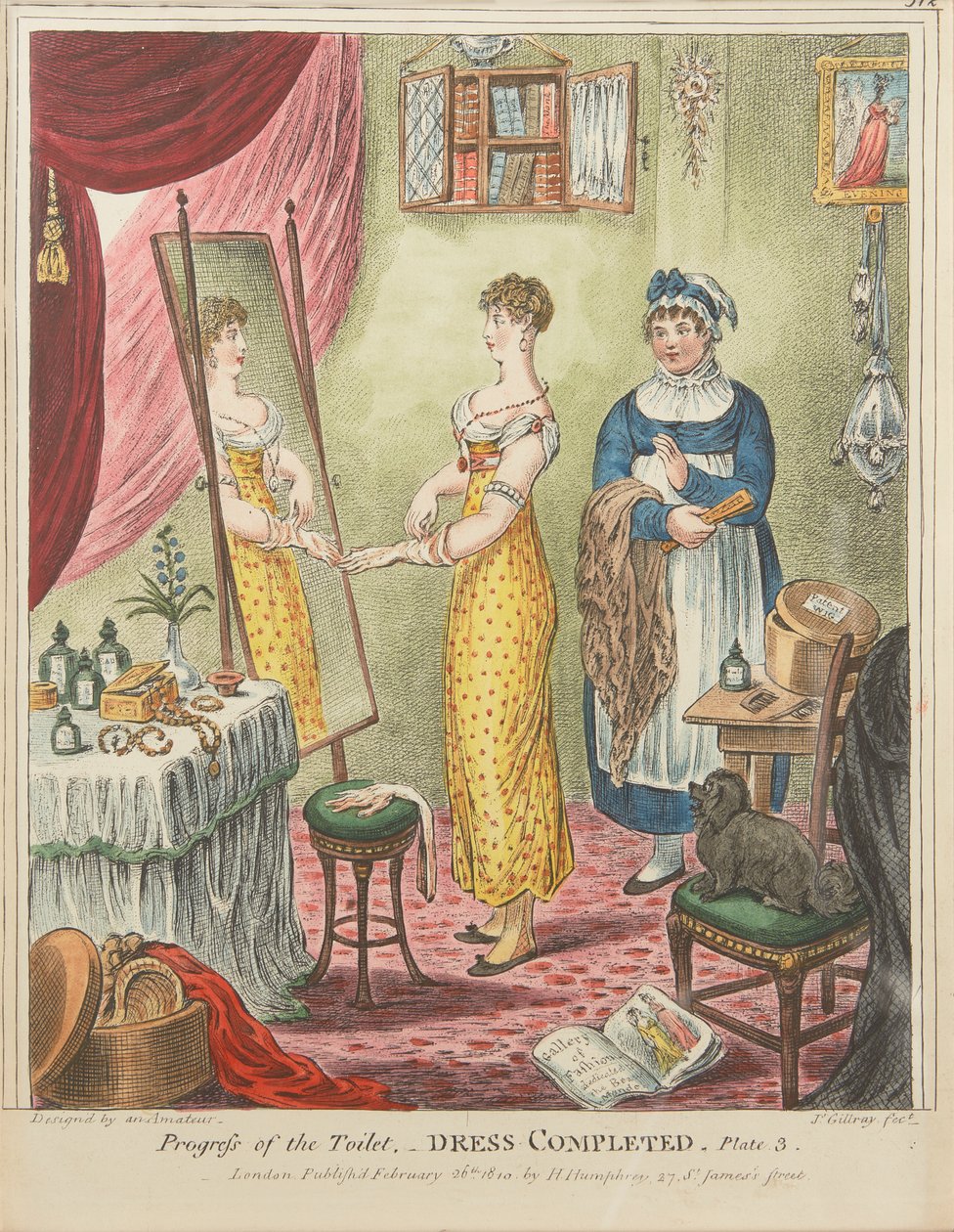 Toilettets fremskridt: Kjolen er færdig, plade 3 af James Gillray