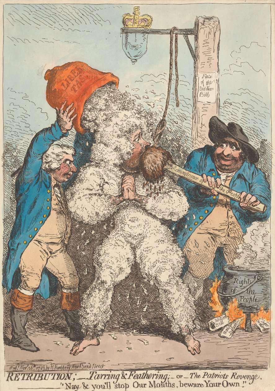 Gengældelse - tjære og fjer - eller - Patrioterne hævn - «Nej, I vil lukke munden på os, vogt jeres egen» af James Gillray