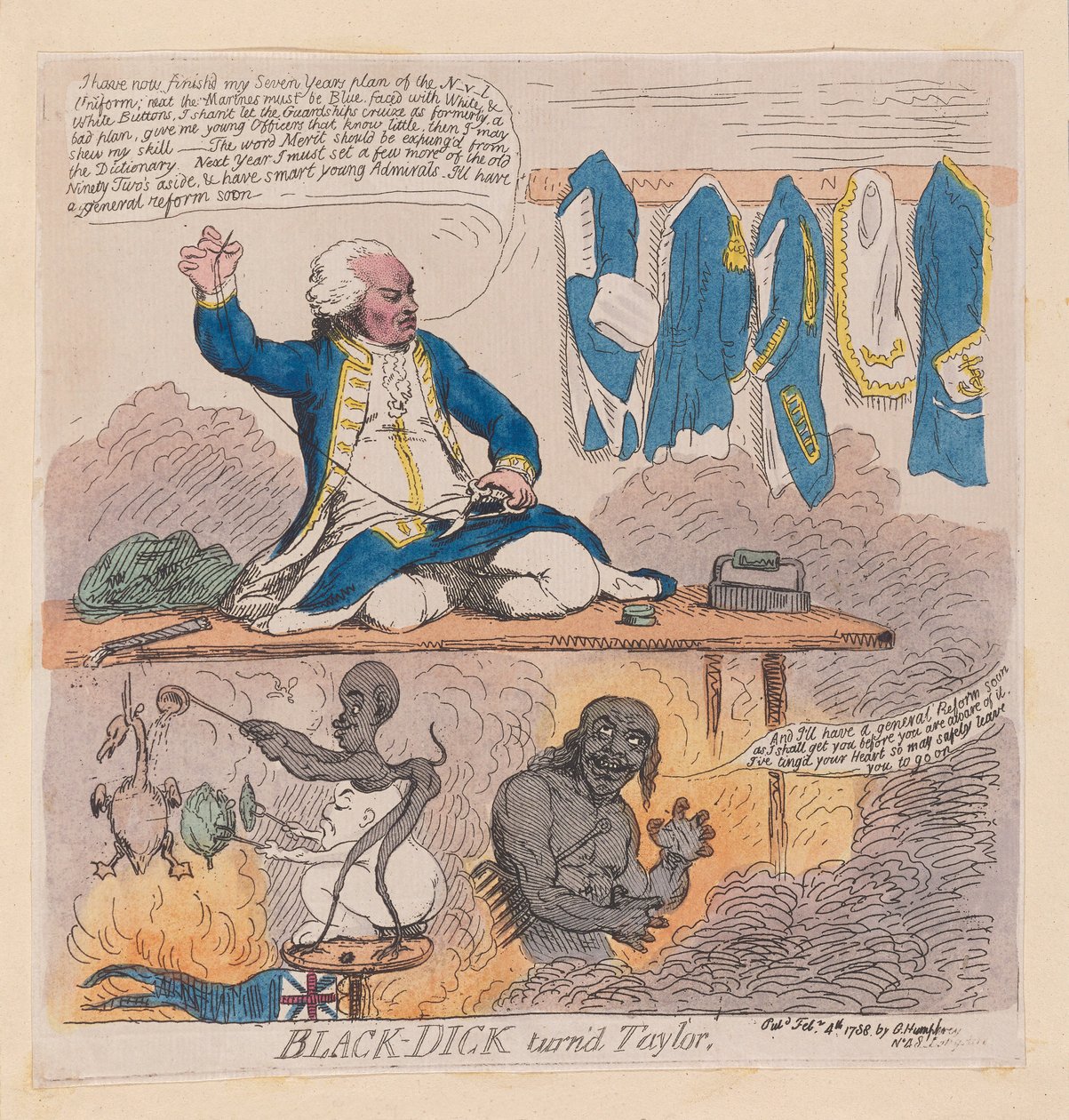 Richard Howe, 1st Earl Howe (Black-Dick blev taylor), pub. 1788 (håndfarvet gravering) af James Gillray
