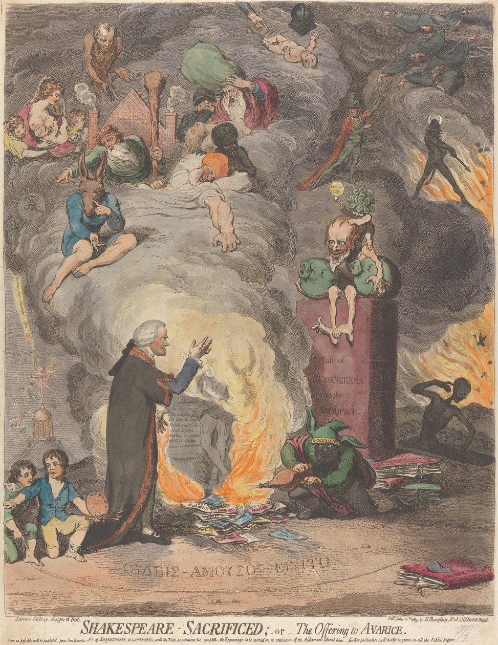 Shakespeare ofrede; eller, ofringen til griskhed af James Gillray